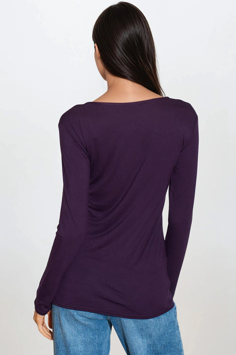 Purple Round Neck Long Sleeve Top