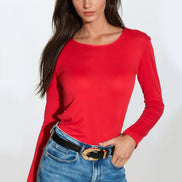 Red Round Neck Long Sleeve Top