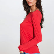 Red Round Neck Long Sleeve Top