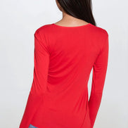 Red Round Neck Long Sleeve Top