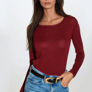 Burgundy Round Neck Long Sleeve Top