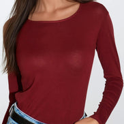 Burgundy Round Neck Long Sleeve Top