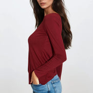 Burgundy Round Neck Long Sleeve Top