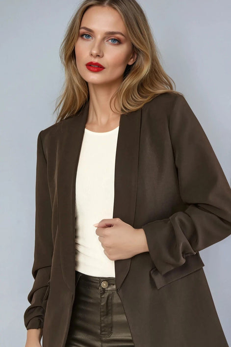Smart Ruched Sleeve Blazer — Black for women, styled for work