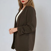 Black Blazer with Ruched Sleeves