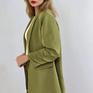Khaki Blazer with Ruched Sleeves
