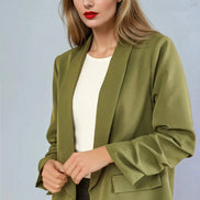 Khaki Blazer with Ruched Sleeves