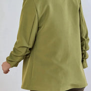 Khaki Blazer with Ruched Sleeves