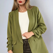 Khaki Blazer with Ruched Sleeves