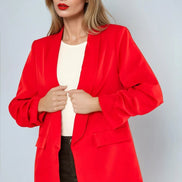 Red Blazer with Ruched Sleeves
