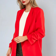 Red Blazer with Ruched Sleeves