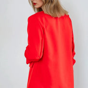 Red Blazer with Ruched Sleeves