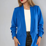 Royal Blue Blazer with Ruched Sleeves
