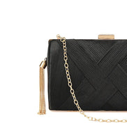 Black Satin Clutch Bag with Tassels