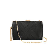 Black Satin Clutch Bag with Tassels