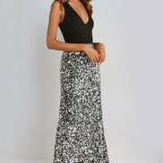 Black and Silver Sequin Maxi Skirt