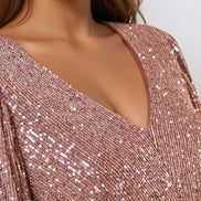 Bronze Sequin V Neck Mini Dress