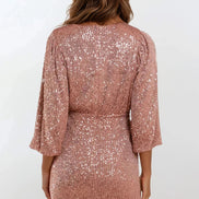 Bronze Sequin V Neck Mini Dress