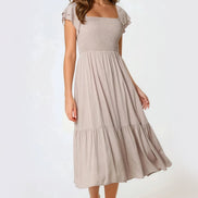 Beige Smock Midi Dress