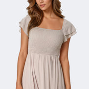 Beige Smock Midi Dress