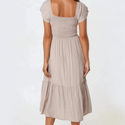 Beige Smock Midi Dress