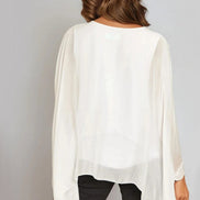 White Silk Batwing Sleeve Round Neck Blouse