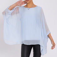 Light Blue Silk Batwing Sleeve Top