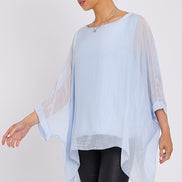 Light Blue Silk Batwing Sleeve Top