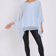 Light Blue Silk Batwing Sleeve Top