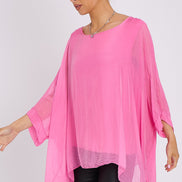 Pink Silk Batwing Sleeve Top Blouse