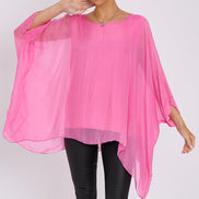 Pink Silk Batwing Sleeve Top Blouse