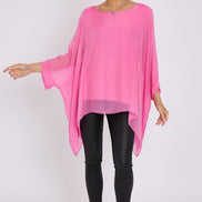 Pink Silk Batwing Sleeve Top Blouse