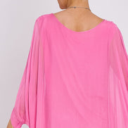Pink Silk Batwing Sleeve Top Blouse