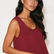 Wine Sleeveless Top with Asymmetric Hem