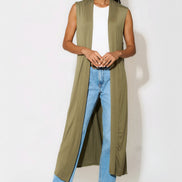Khaki Sleeveless Longline Maxi Cardigan