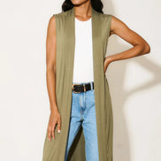Khaki Sleeveless Longline Maxi Cardigan