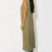 Khaki Sleeveless Longline Maxi Cardigan