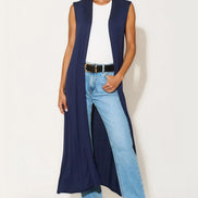 Navy Sleeveless Longline Maxi Cardigan