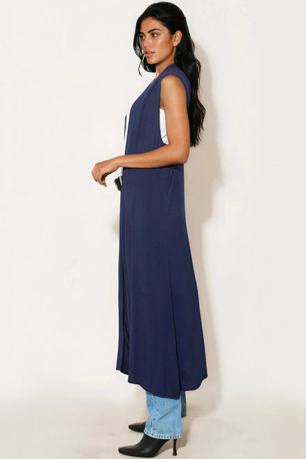 Navy Sleeveless Longline Maxi Cardigan
