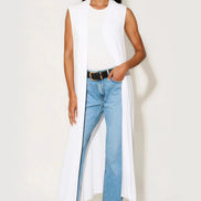 White Sleeveless Longline Maxi Cardigan