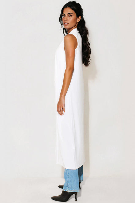 White Sleeveless Longline Maxi Cardigan