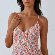 Pink Floral Strappy Midi Dress with Ties