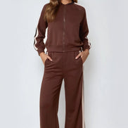 Brown Stripe Bomber Jacket & Jogger Set