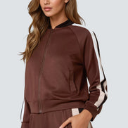 Brown Stripe Bomber Jacket & Jogger Set