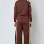 Brown Stripe Bomber Jacket & Jogger Set