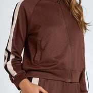 Brown Stripe Bomber Jacket & Jogger Set