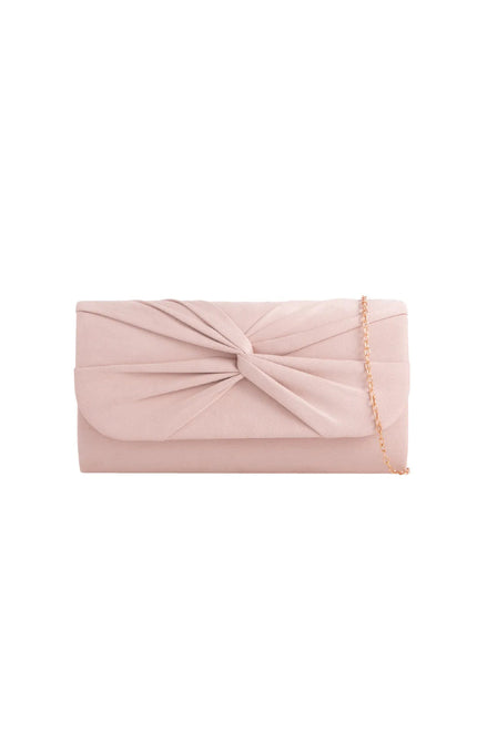 Nude Suede Clutch Bag with Knot Detail