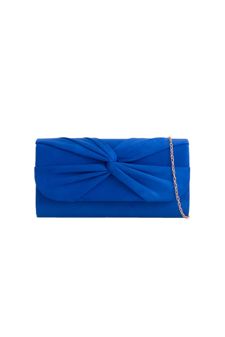 Royal Blue Suede Clutch Bag with Knot Detail