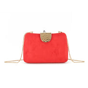 Red Suedette Clutch Bag with Detachable Chain