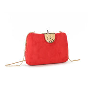 Red Suedette Clutch Bag with Detachable Chain